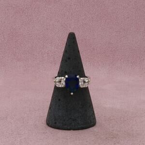 sterling silver pear-cut blue & clear cz ring size 7